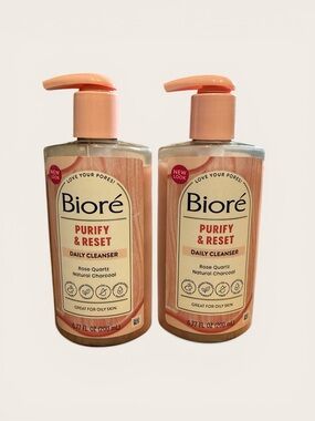 Bioré Purify & Reset Daily Cleanser - Rose Quartz (Peach Pump) - 2 Pack - NEW
